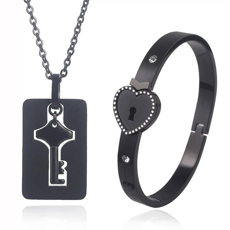 Set Coppia Cuore & Chiave – Bracciale Nero + Collana con Pendente Love - LoveDrop