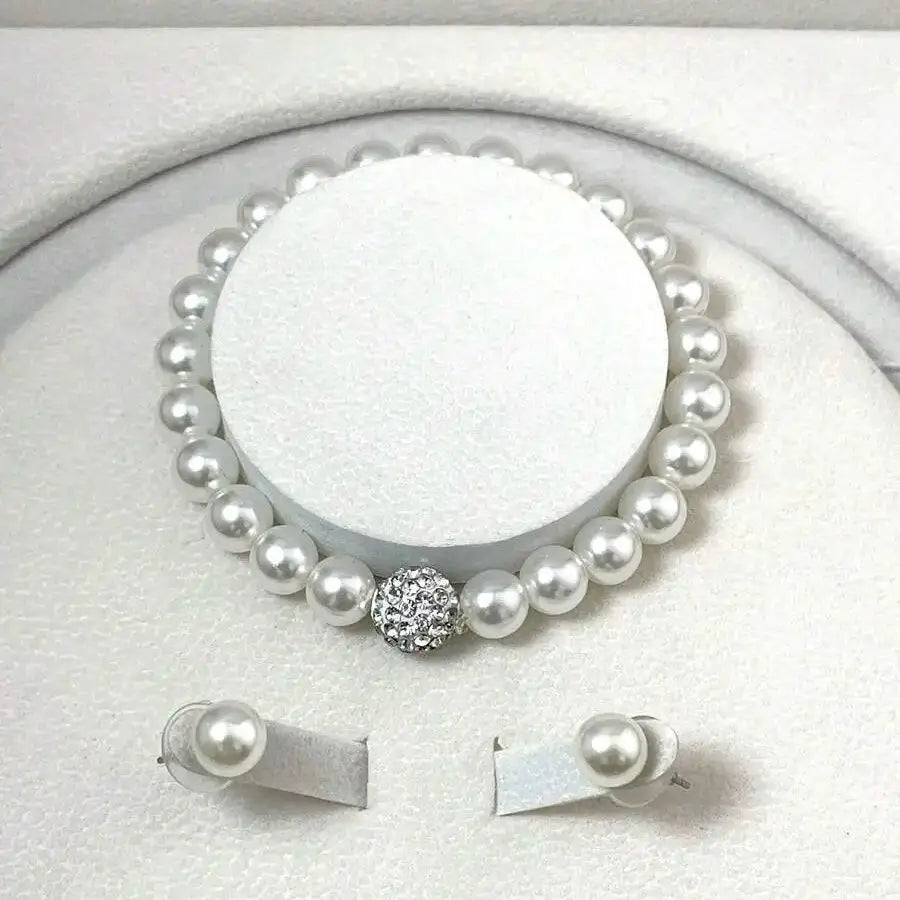 Set Gioielli 3 Pezzi Perle & Cristalli – Collana, Bracciale e Orecchini