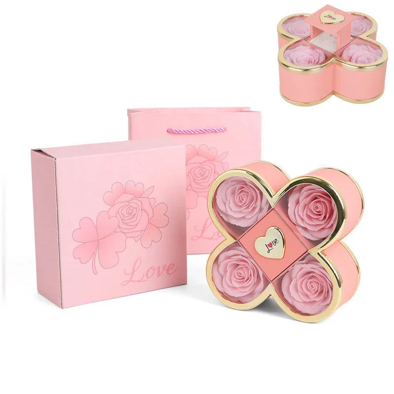 Box Rosa Quadrifoglio con Nome + Collana Cuore Personalizzata – Regalo Speciale per Lei