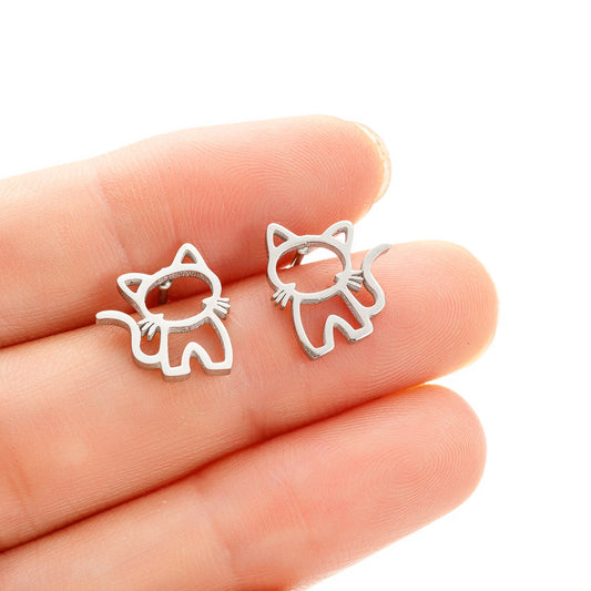 Orecchini a Forma di Gatto in Acciaio Inossidabile – Stile Minimal & Regalo Carino
