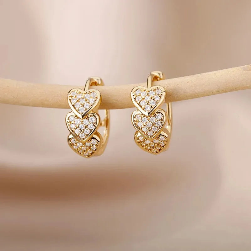 Orecchini Cuore Zircone Cavi in Acciaio Inossidabile Oro | Eleganti & Romantici