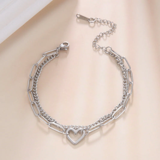 Bracciale Cuore a Doppia Catena – Paper Clip Chain per Coppia (Acciaio)