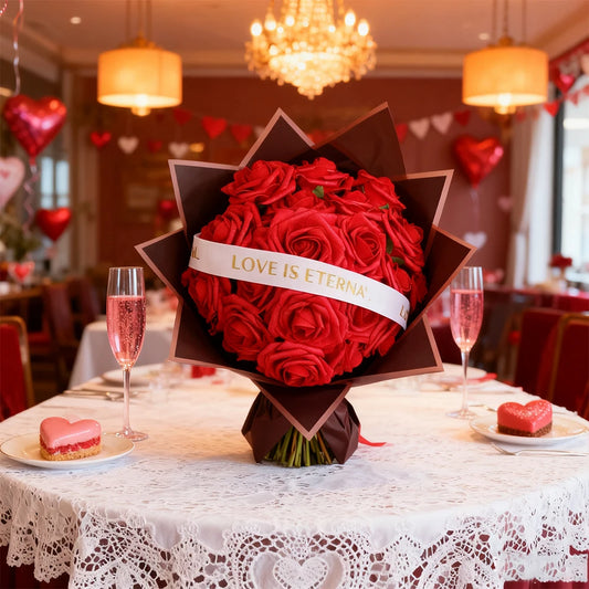 Set 25 Rose Artificiali Rosse – Bouquet Fai-da-Te per Regali Romantici, Matrimoni e San Valentino