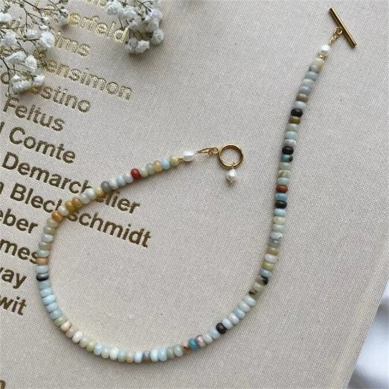 Collana Handmade con Perle d’Acqua Dolce • Pietra Naturale & OT Buckle | LoveDrop™ Italia