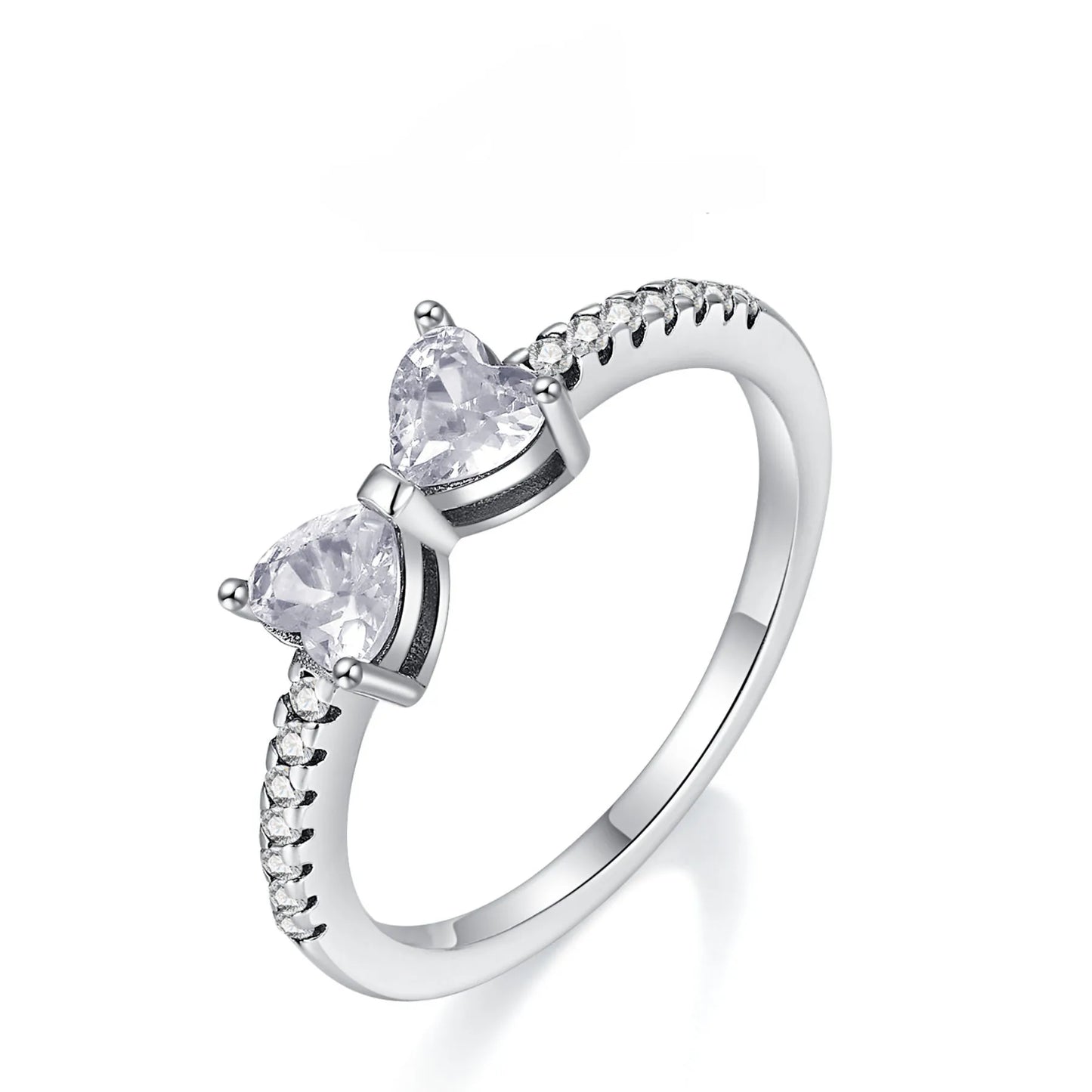 Anello di Coppia 925 Silver | Fiocco Rosa & Cuore Cristallo 2025