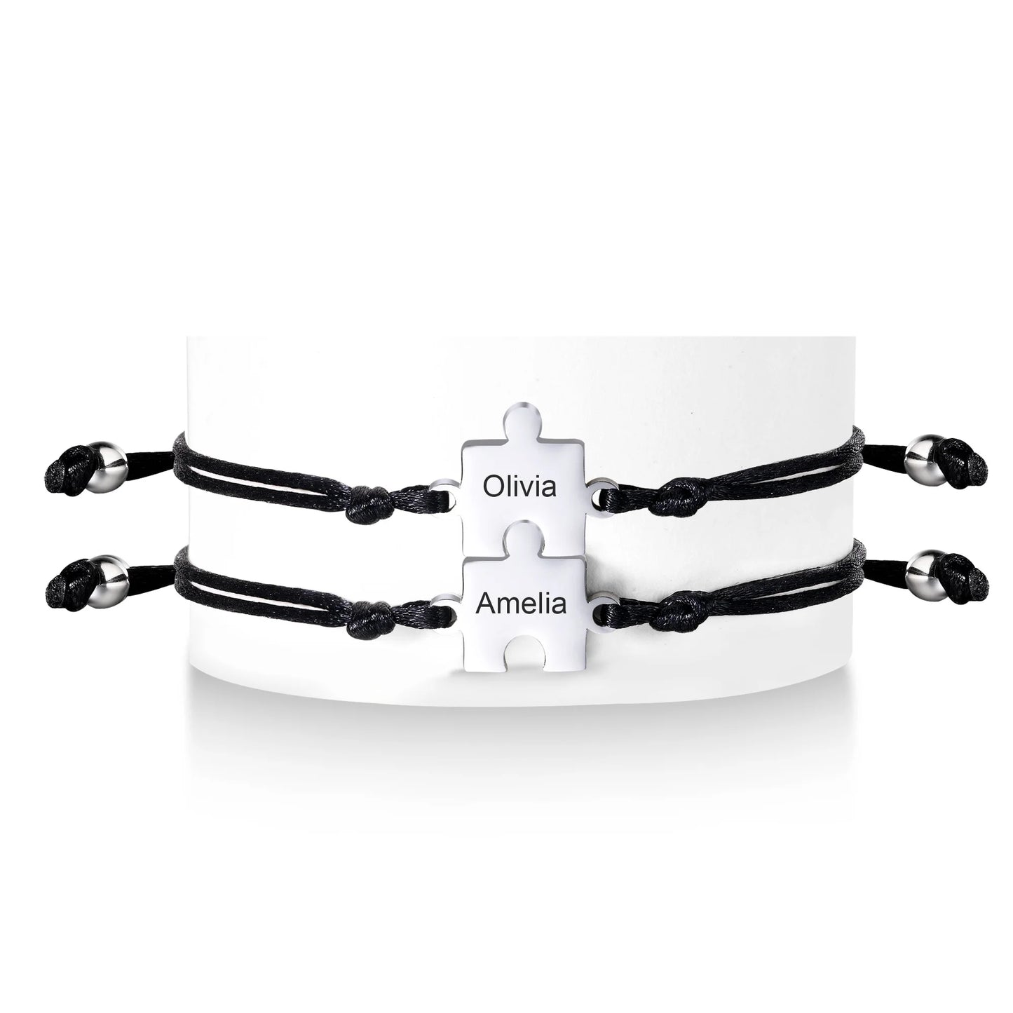 Bracciale Puzzle Personalizzato con Nome – Amicizia & Amore (Acciaio)