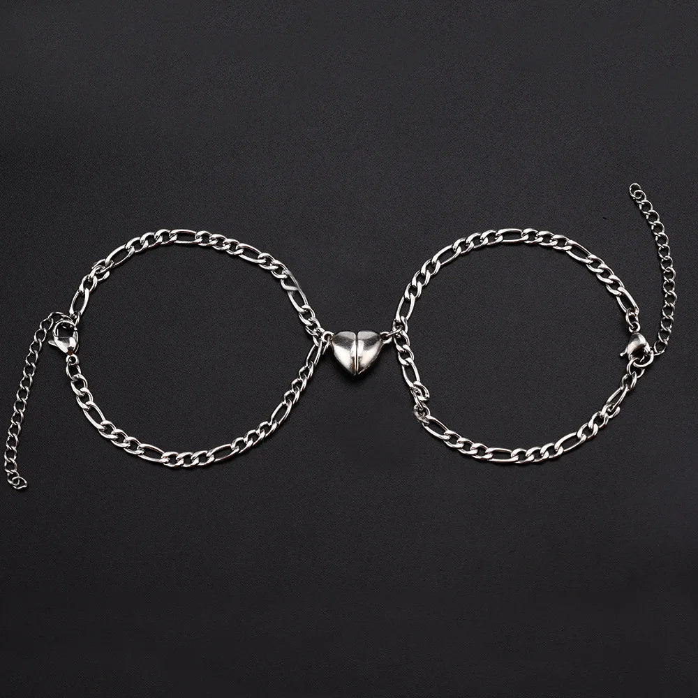 Bracciali Magnetici Coppia – Cuore & Lucchetto su Catena Cubana