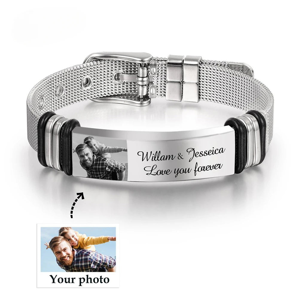 Bracciale Personalizzato con Foto & Testo – Acciaio Inossidabile