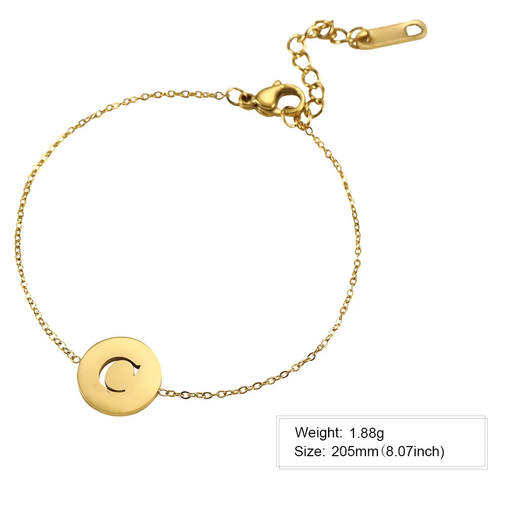 Bracciale Unisex Iniziale A–Z con Medaglia Tonda Hollow – Trend (Acciaio)