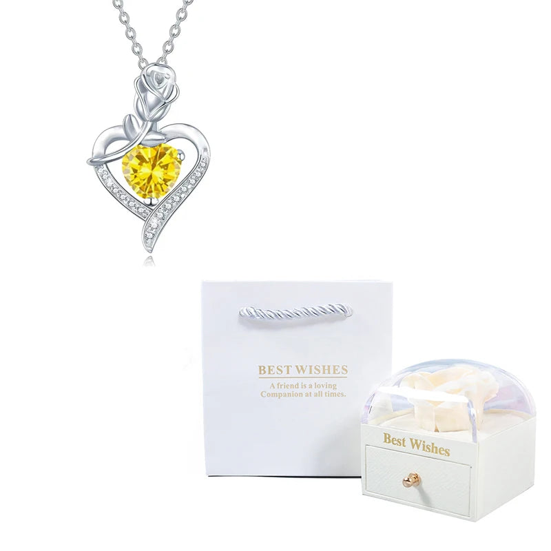 Collana Cuore con Birthstone + Scatola Rosa – Regalo Romantico per Natale e Compleanni 2025