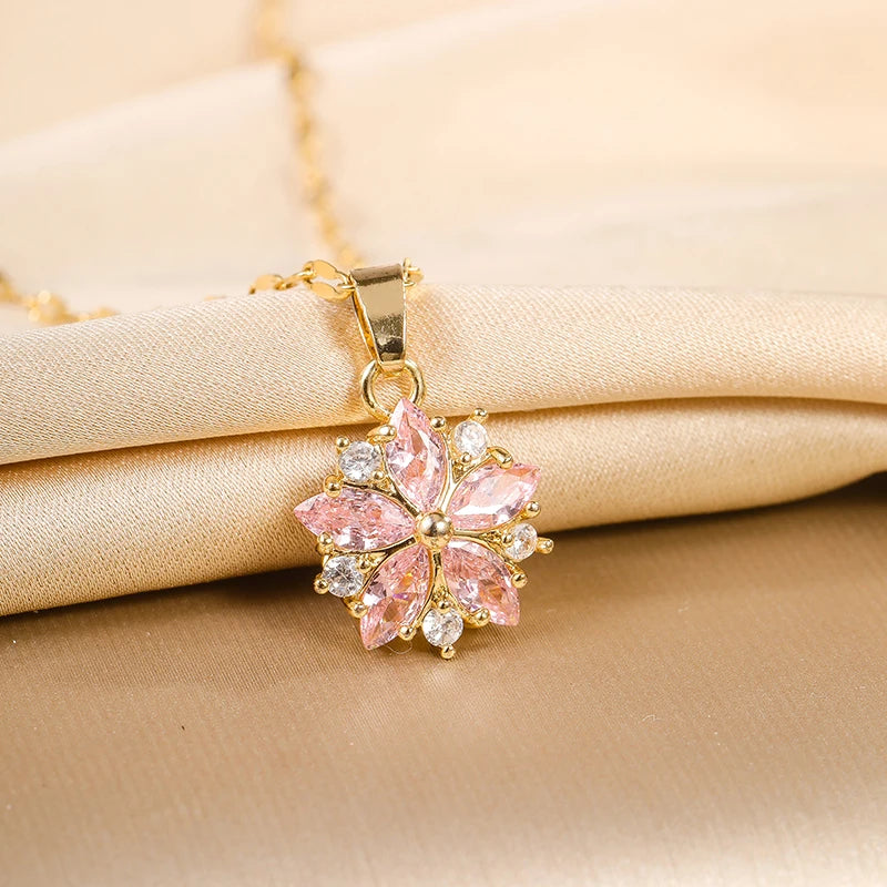 Collana Sakura Rosa Romantica in Acciaio – Ciondolo Fiore di Ciliegio Elegante