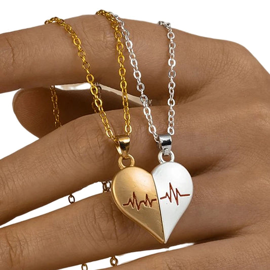 Collana di Coppia Elettrocardiogramma • Cuore Magnetico Acciaio Inossidabile • Battito & Connessione | LoveDrop™ Italia
