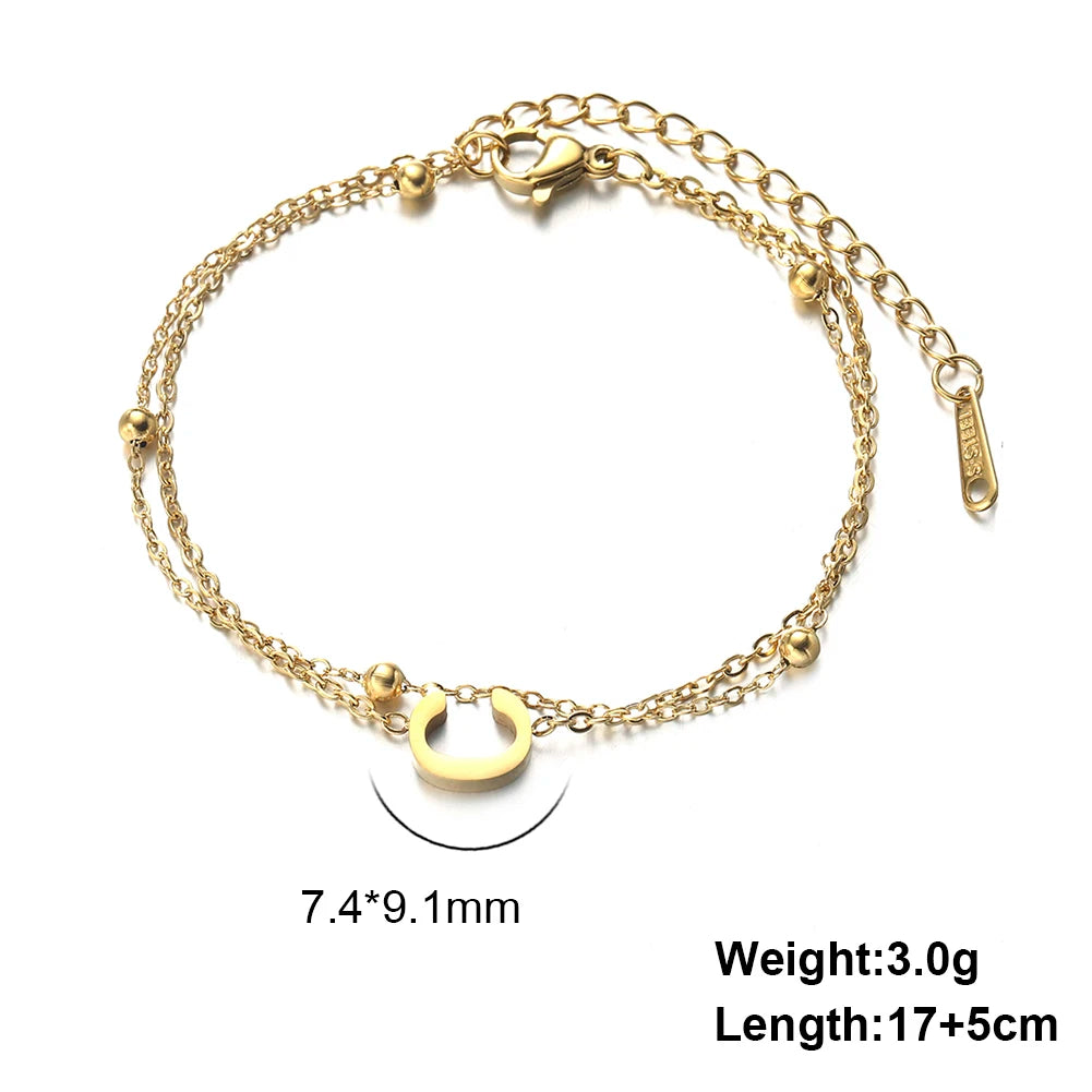 Bracciale Iniziale A–Z Doppio Strato – Catena + Perline Trendy (Acciaio)