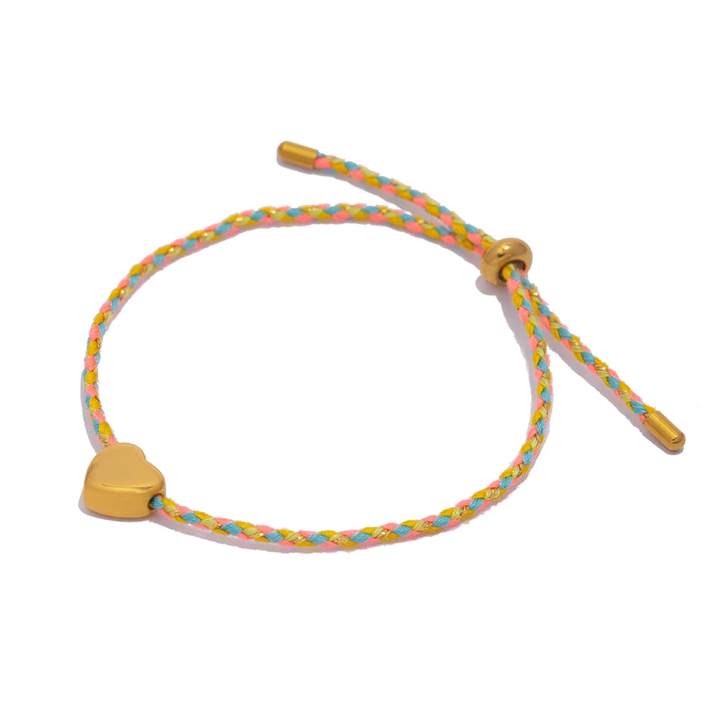 Bracciale Intrecciato Colorato – Cuore Regolabile per Coppie & Amicizia