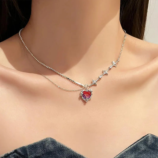 Collana Coppia “Cuore & Spada” Neve Bianca | Pendente Romantico San Valentino