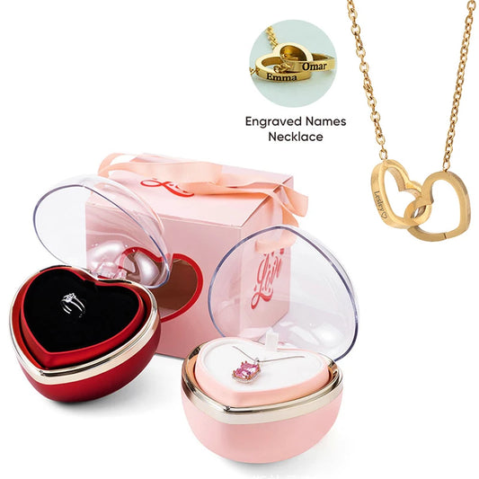 Box Rosa Stabilizzata con Collana Doppio Cuore – Regalo Eterno per Lei