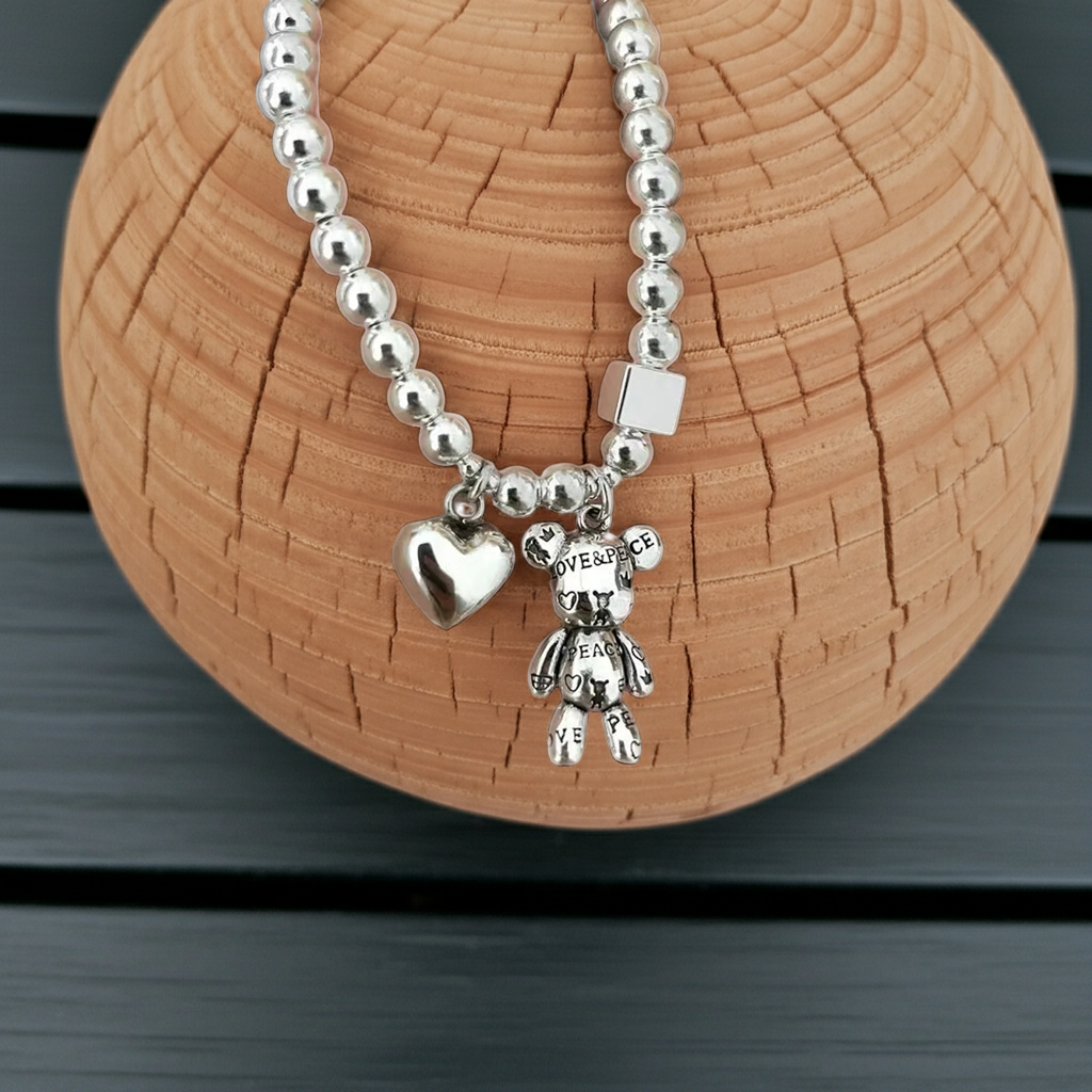 Bracciale Argento 925 con Perle – Ciondolo Orsetto Vintage