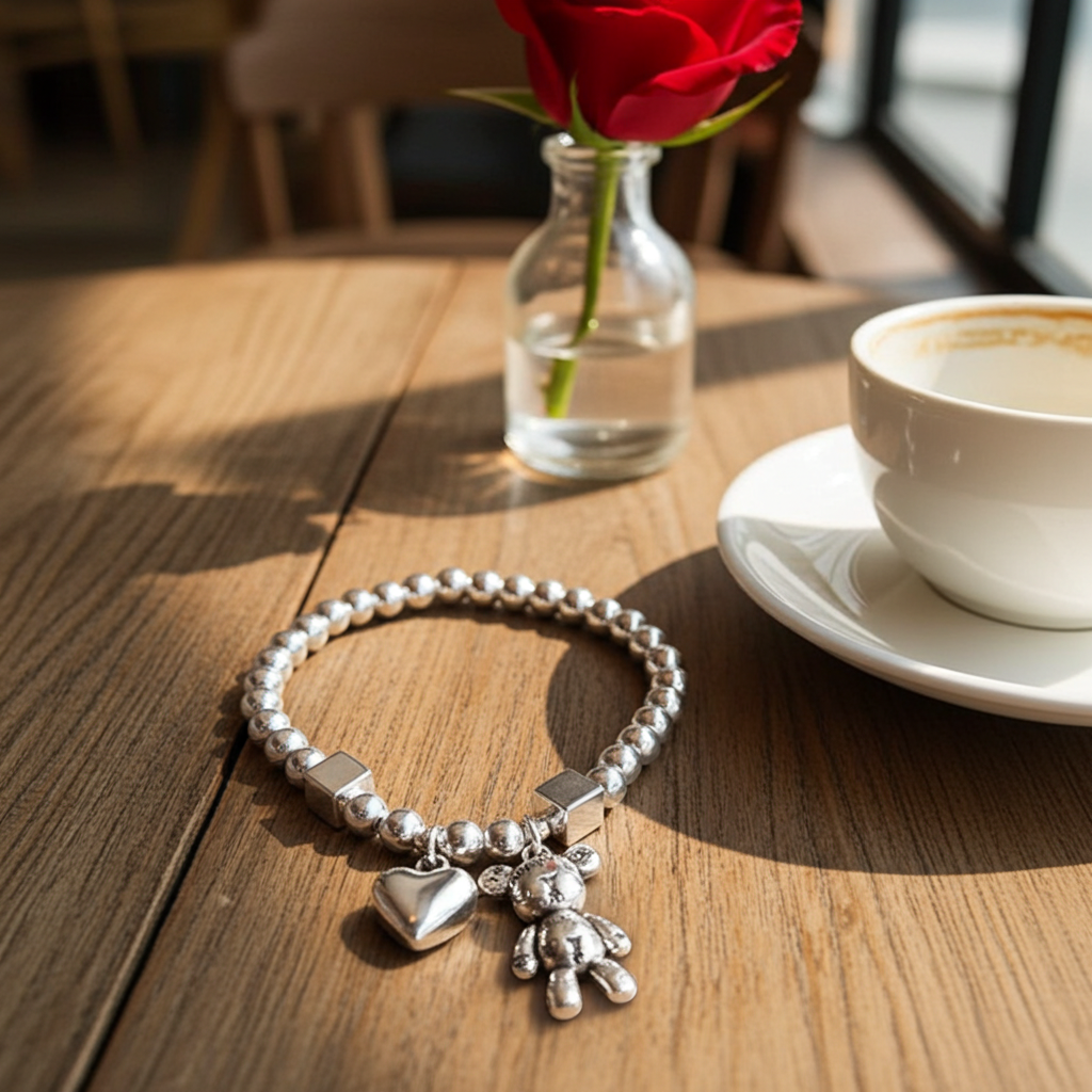 Bracciale Argento 925 con Perle – Ciondolo Orsetto Vintage