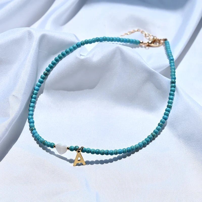 Choker Boho Perle Colorate • Iniziale & Cuore Shell • Acciaio | LoveDrop™ Italia