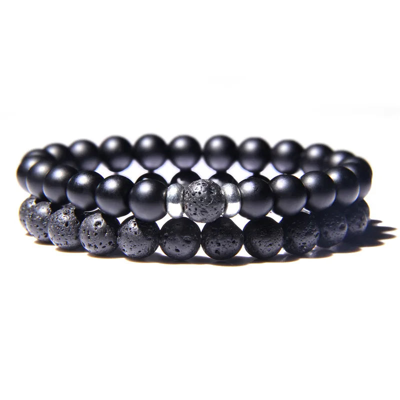 Bracciali di Coppia Premium – Lava Nera & Legno Naturale