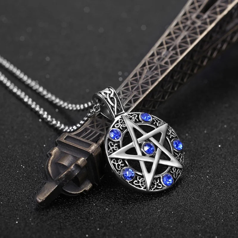 Collana Pentagramma Celtico • Pietra Blu & Rune Viking • Unisex | LoveDrop™ Italia