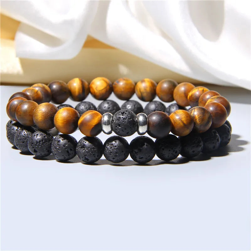 Bracciali di Coppia Premium – Lava Nera & Legno Naturale
