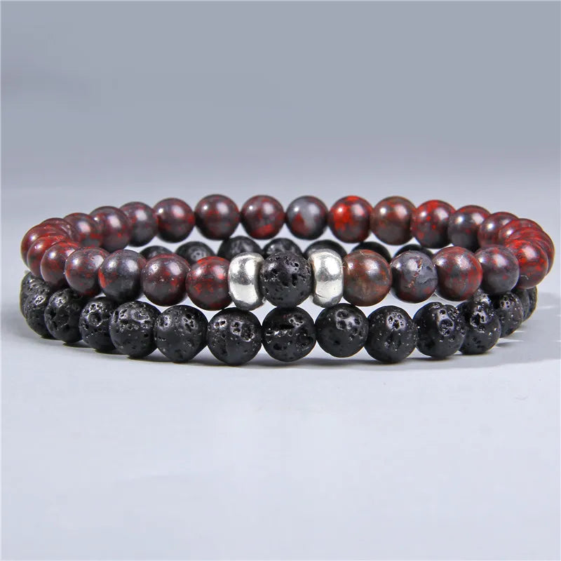 Bracciali di Coppia Premium – Lava Nera & Legno Naturale