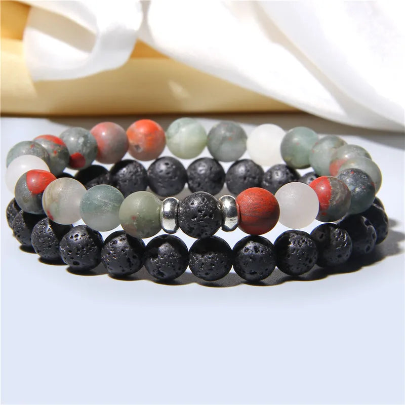 Bracciali di Coppia Premium – Lava Nera & Legno Naturale