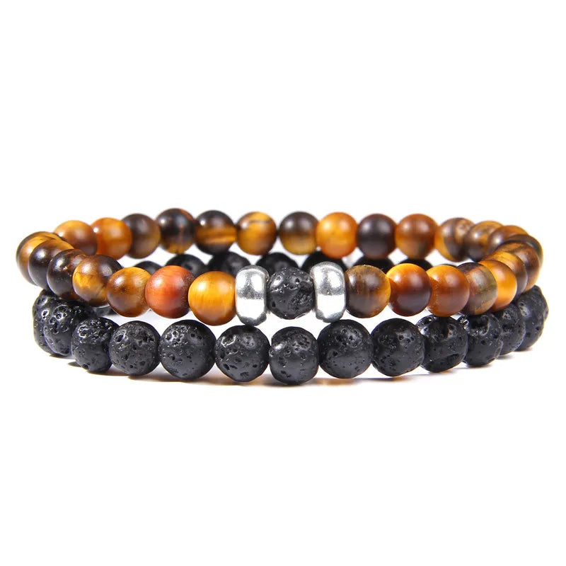 Bracciali di Coppia Premium – Lava Nera & Legno Naturale