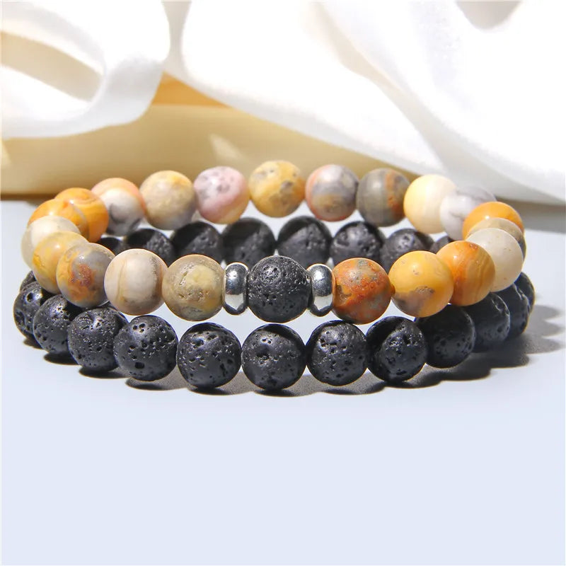 Bracciali di Coppia Premium – Lava Nera & Legno Naturale