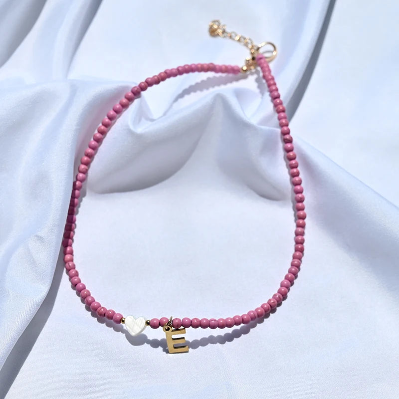 Choker Boho Perle Colorate • Iniziale & Cuore Shell • Acciaio | LoveDrop™ Italia