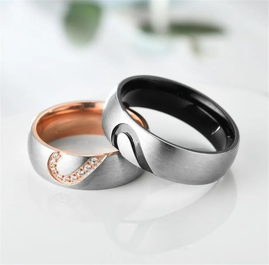 Stainless Steel Heart Lovers Couple Rings – Anelli Promessa Coppia Acciaio Inox