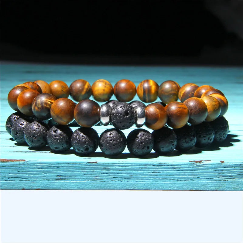 Bracciali di Coppia Premium – Lava Nera & Legno Naturale