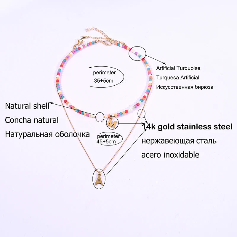 Choker Boho Perle Colorate • Iniziale & Cuore Shell • Acciaio | LoveDrop™ Italia