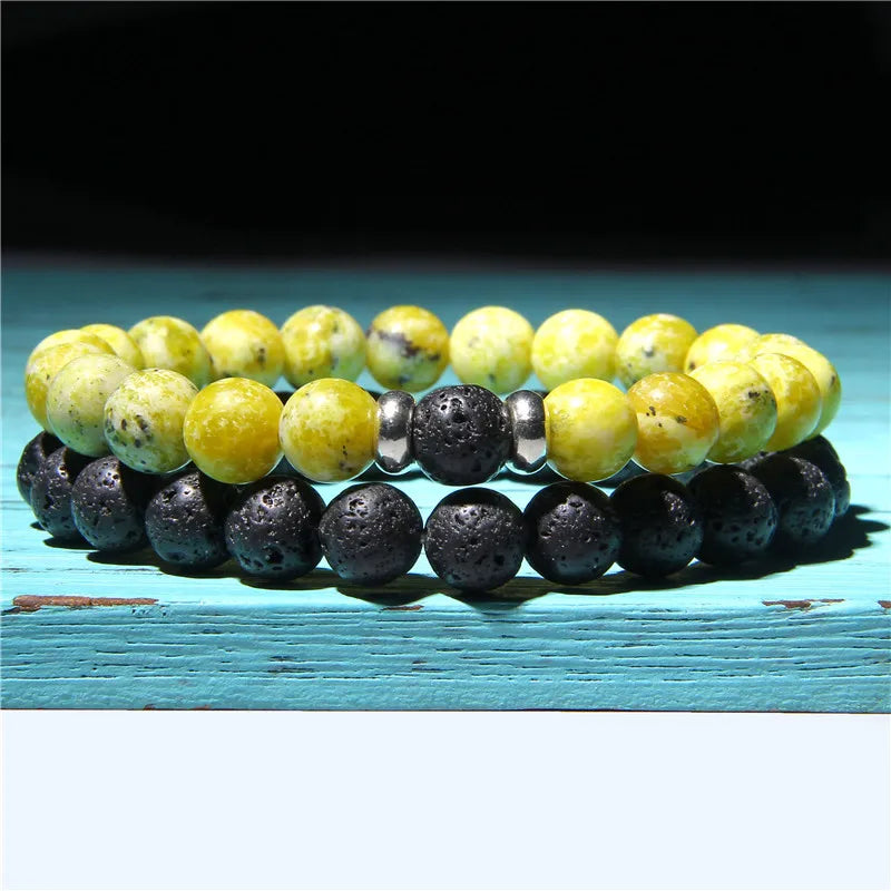 Bracciali di Coppia Premium – Lava Nera & Legno Naturale