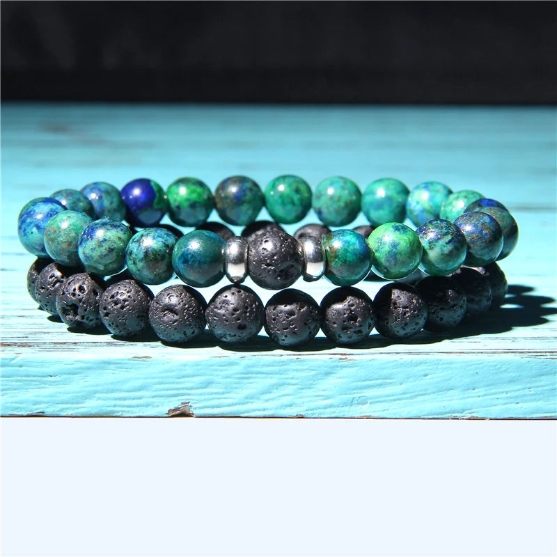 Bracciali di Coppia Premium – Lava Nera & Legno Naturale