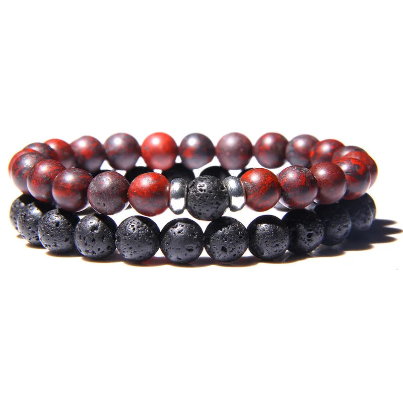 Bracciali di Coppia Premium – Lava Nera & Legno Naturale
