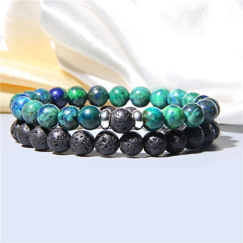 Bracciali di Coppia Premium – Lava Nera & Legno Naturale