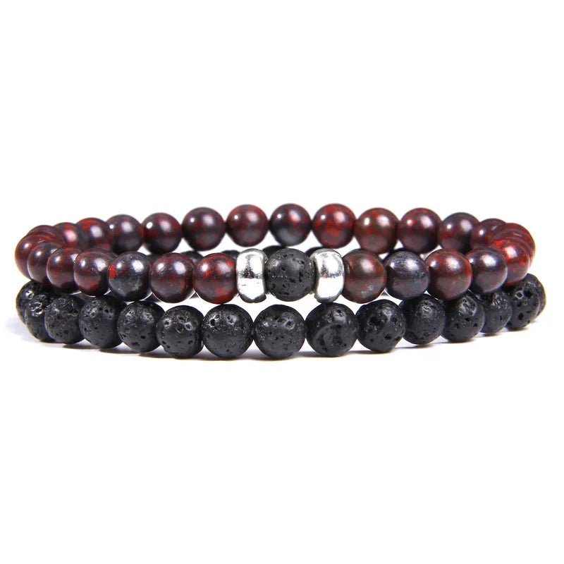 Bracciali di Coppia Premium – Lava Nera & Legno Naturale