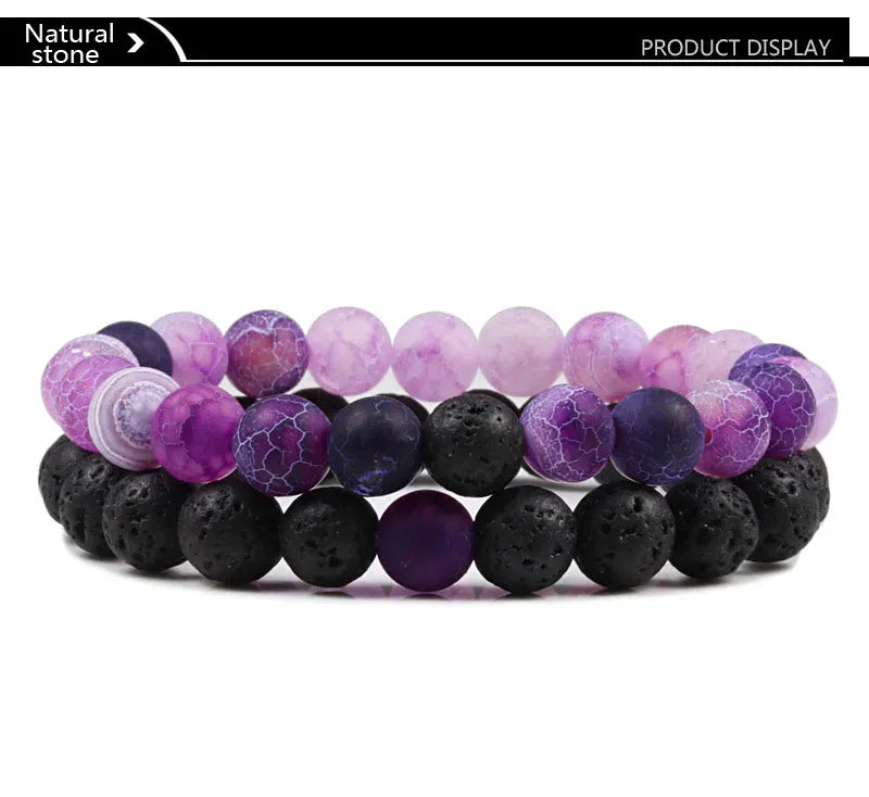 Bracciale di Coppia Distanza – Lava Nera & Occhio di Tigre Yin Yang