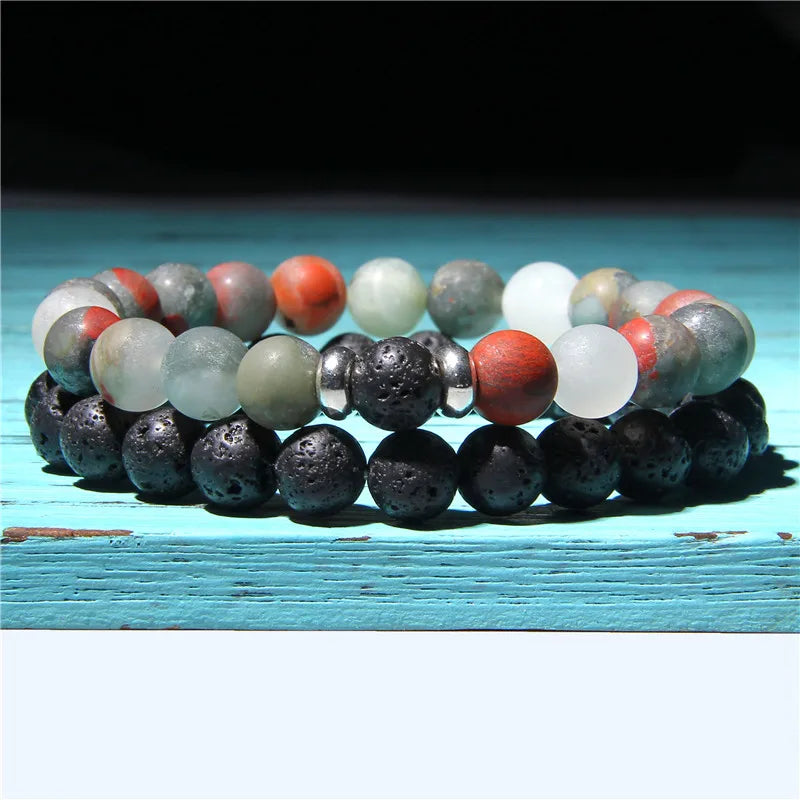 Bracciali di Coppia Premium – Lava Nera & Legno Naturale