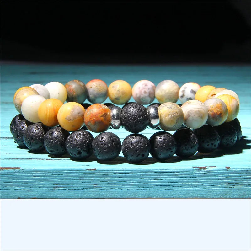 Bracciali di Coppia Premium – Lava Nera & Legno Naturale