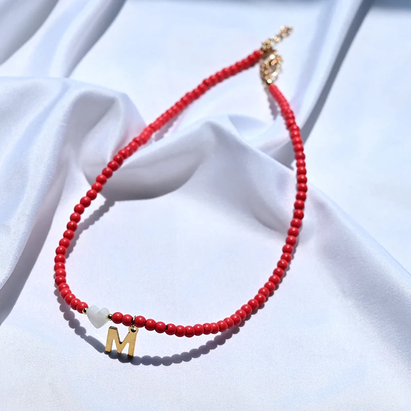 Choker Boho Perle Colorate • Iniziale & Cuore Shell • Acciaio | LoveDrop™ Italia