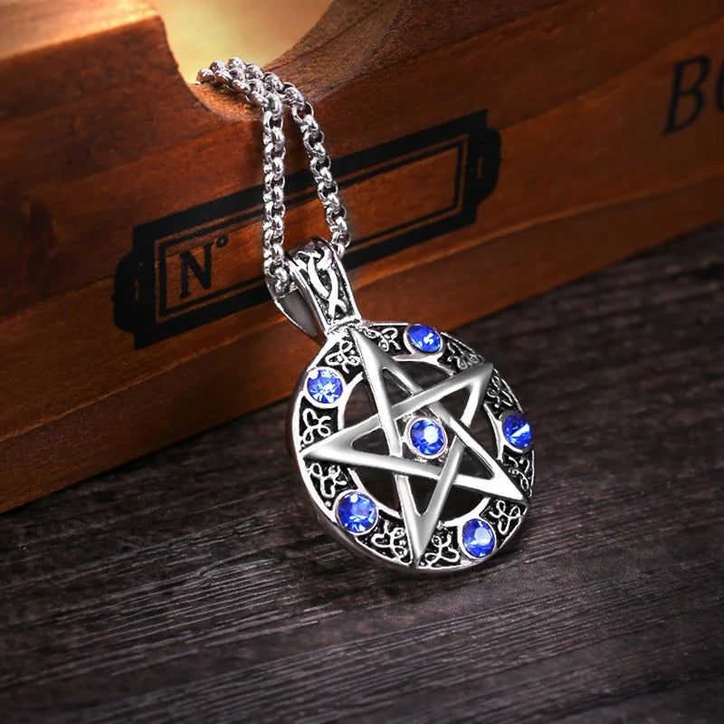 Collana Pentagramma Celtico • Pietra Blu & Rune Viking • Unisex | LoveDrop™ Italia