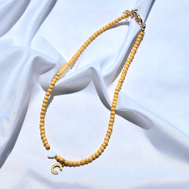 Choker Boho Perle Colorate • Iniziale & Cuore Shell • Acciaio | LoveDrop™ Italia