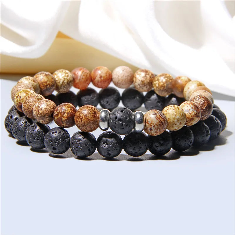 Bracciali di Coppia Premium – Lava Nera & Legno Naturale