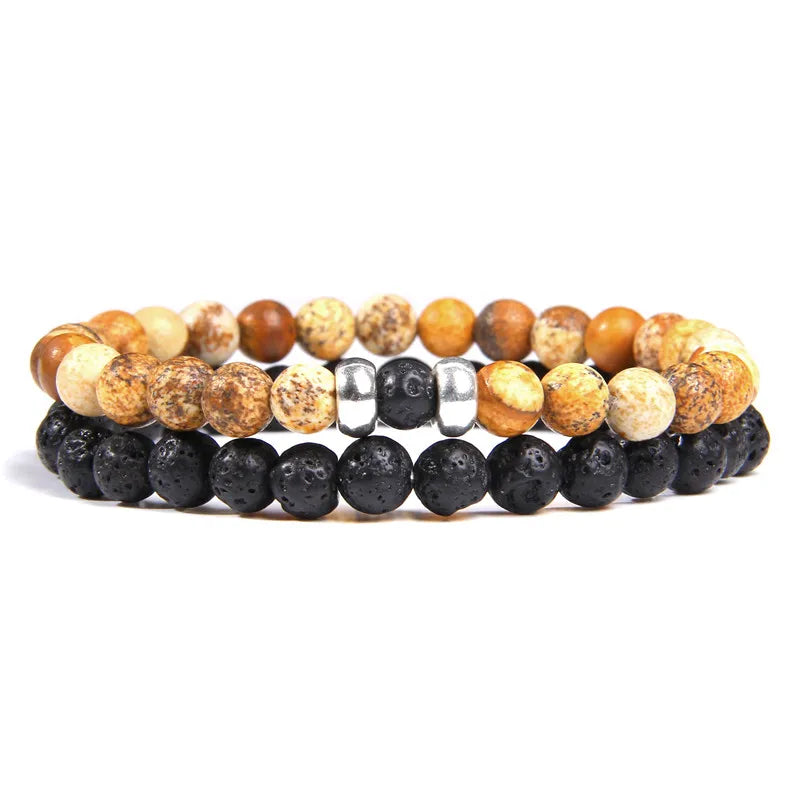Bracciali di Coppia Premium – Lava Nera & Legno Naturale