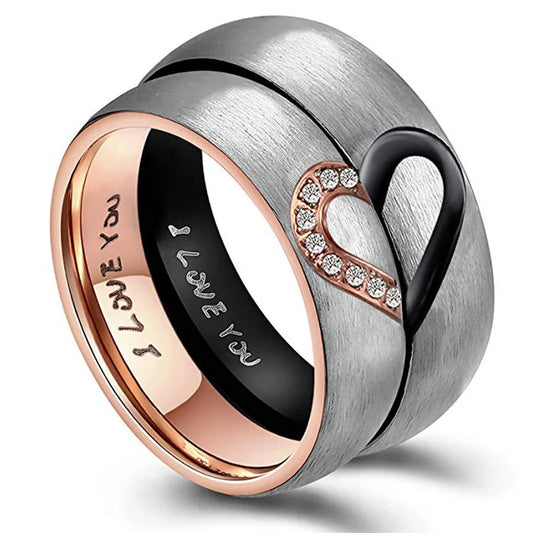 Stainless Steel Heart Lovers Couple Rings – Anelli Promessa Coppia Acciaio Inox