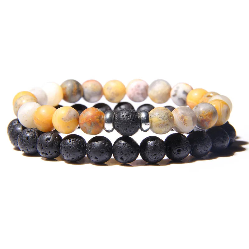 Bracciali di Coppia Premium – Lava Nera & Legno Naturale