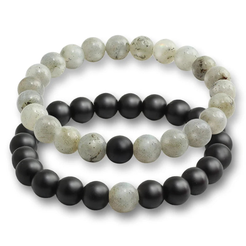 Bracciale di Coppia Distanza – Pietra Naturale Rosa & Nera
